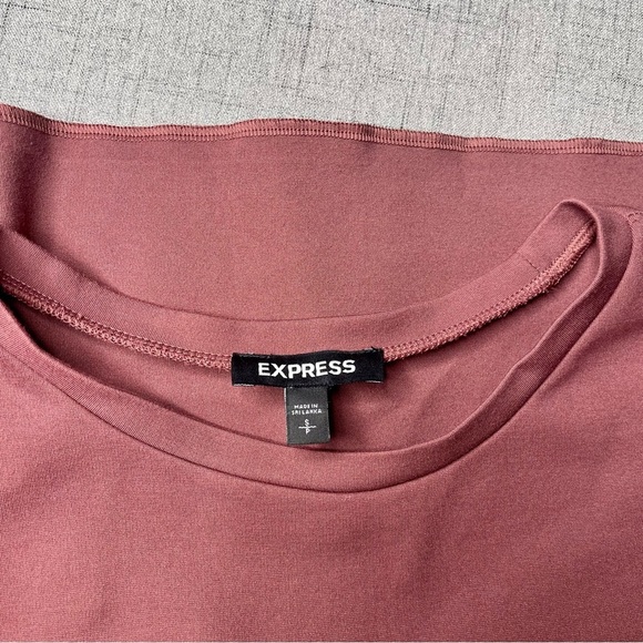 Express Tie Waist Roll Sleeve Short Sleeve Shirt Pink Small - Picture 8 of 9